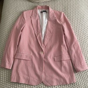 Zara Pink and White Gingham Blazer